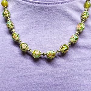 HALLMARKED ARTISAN FLORAL LAMPWORK, AGATE, STERLING SILVER BEADED NECKLACE